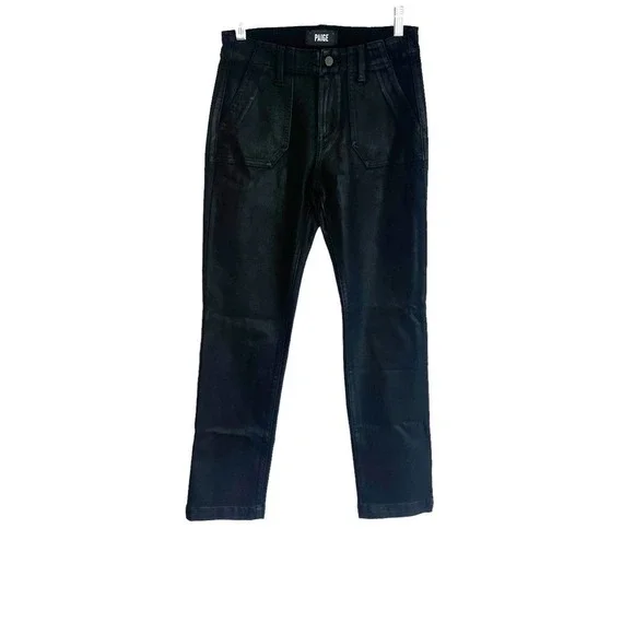 Paige Straight Ankle Mayslie Black Fog Luxe Coated Jeans Size 25 NWOT
